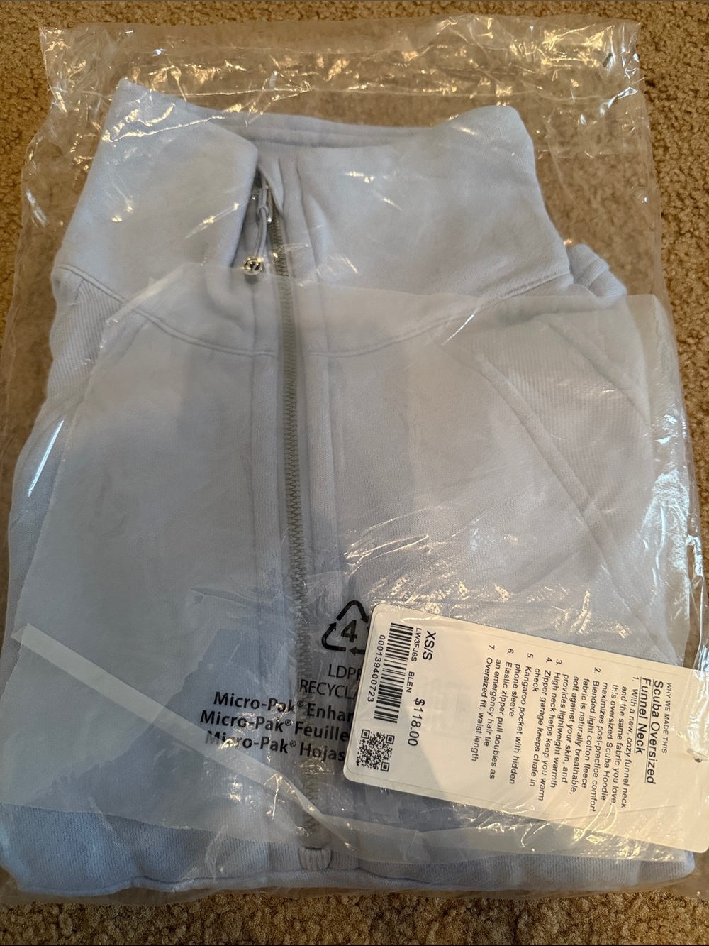 Lululemon Scuba Oversized Funnel Neck Blue Linen NWT